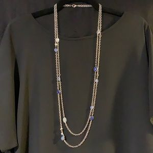 Silver and Blue 39” Station Necklace